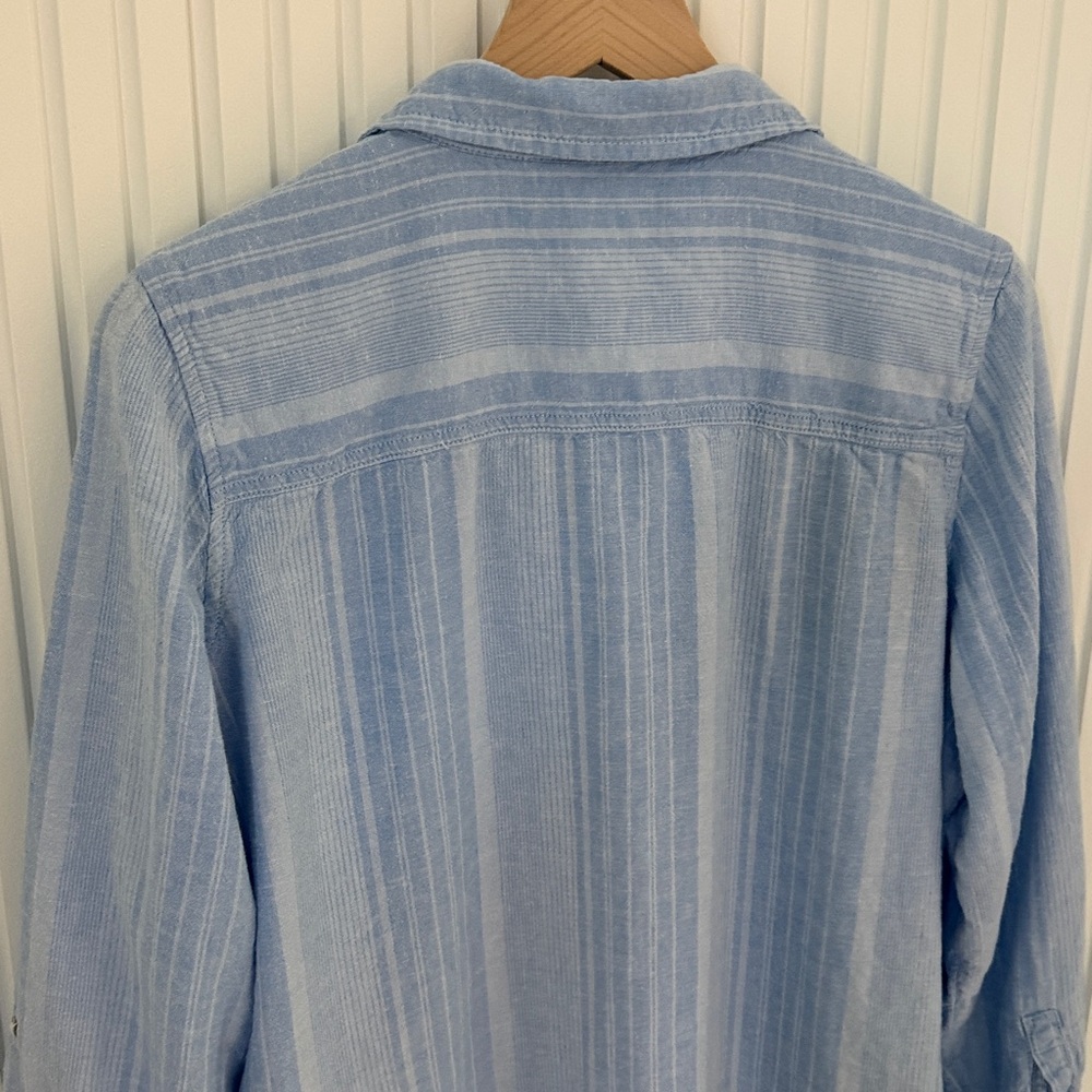 Light blue Linen blend button down Shirt - Picture 3 of 5